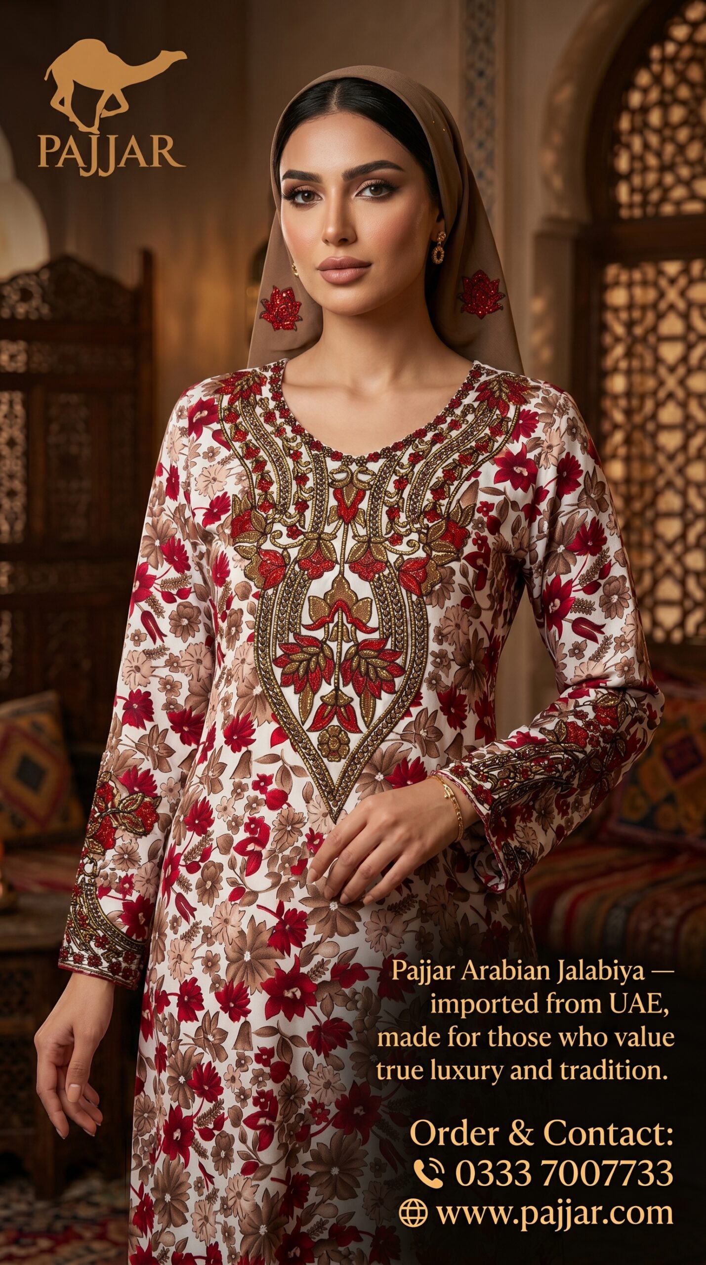 Crimson Rose Floral Arabian Jalabiya