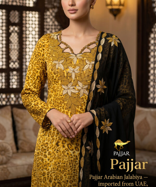 Golden Yellow Embroidered Arabian Jalabiya