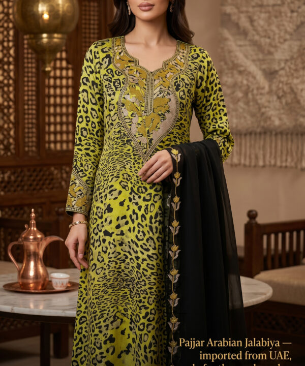 Lime Leopard Print Arabian Jalabiya