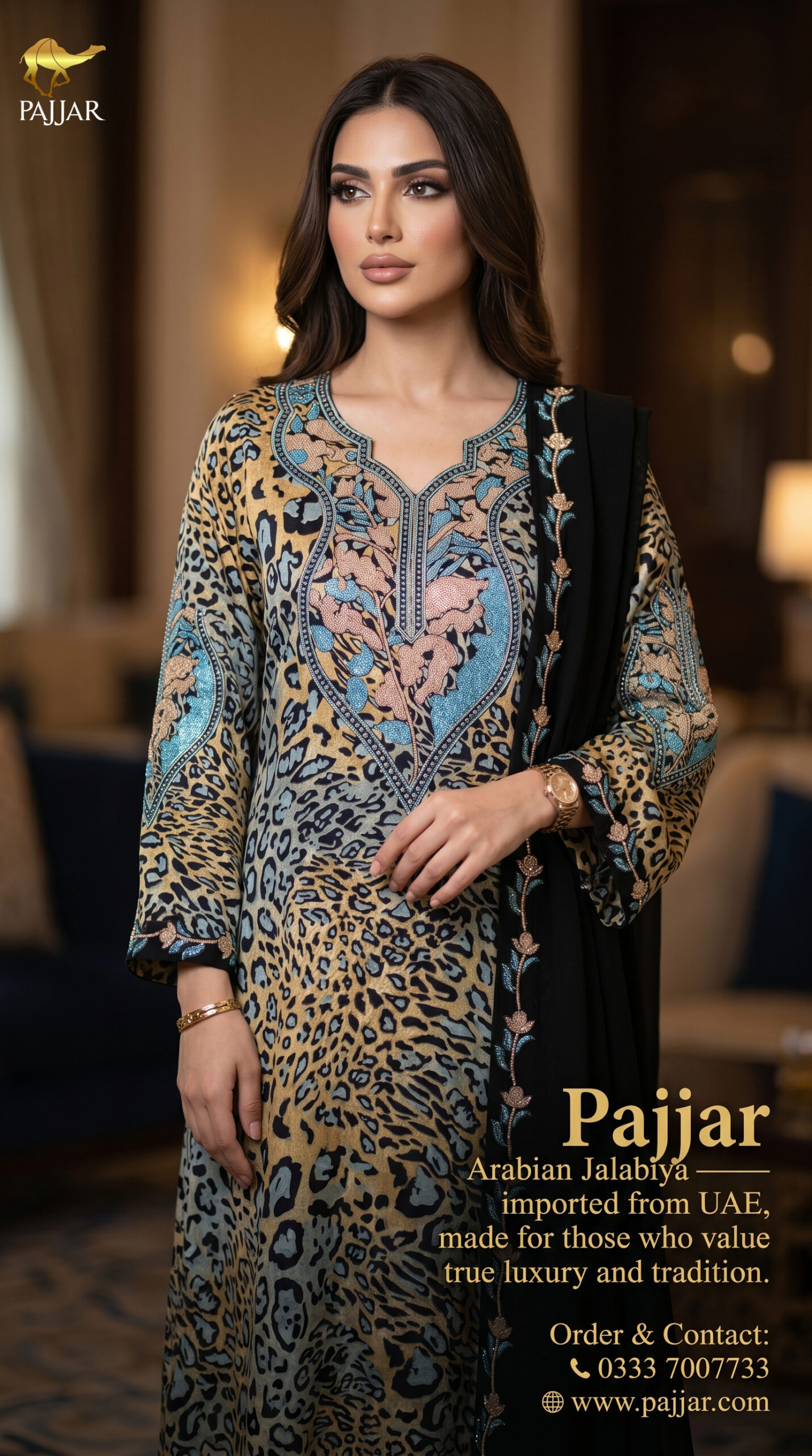 Black & Blue Floral Arabian Jalabiya