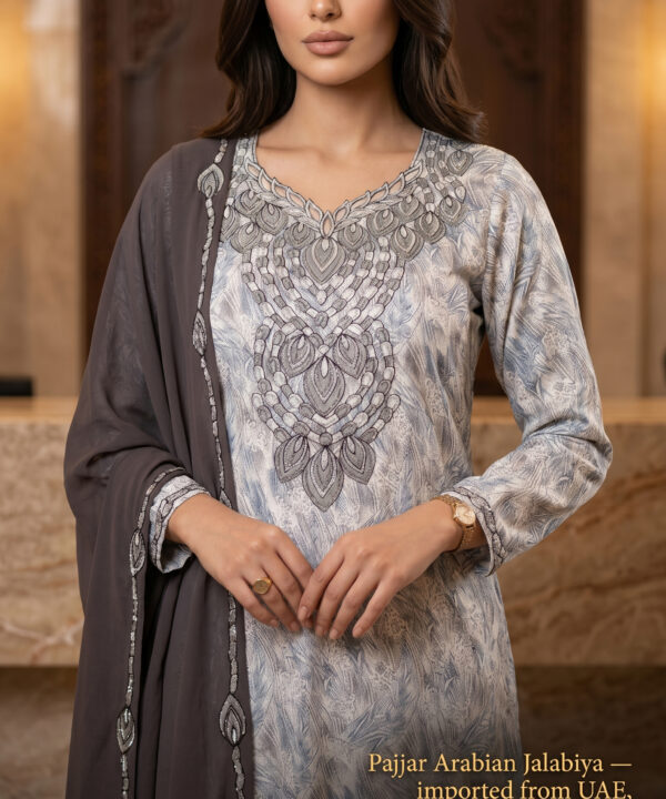 Silver Grey Floral Arabian Jalabiya