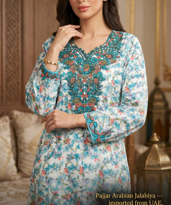 Teal & Ivory Floral Arabian Jalabiya