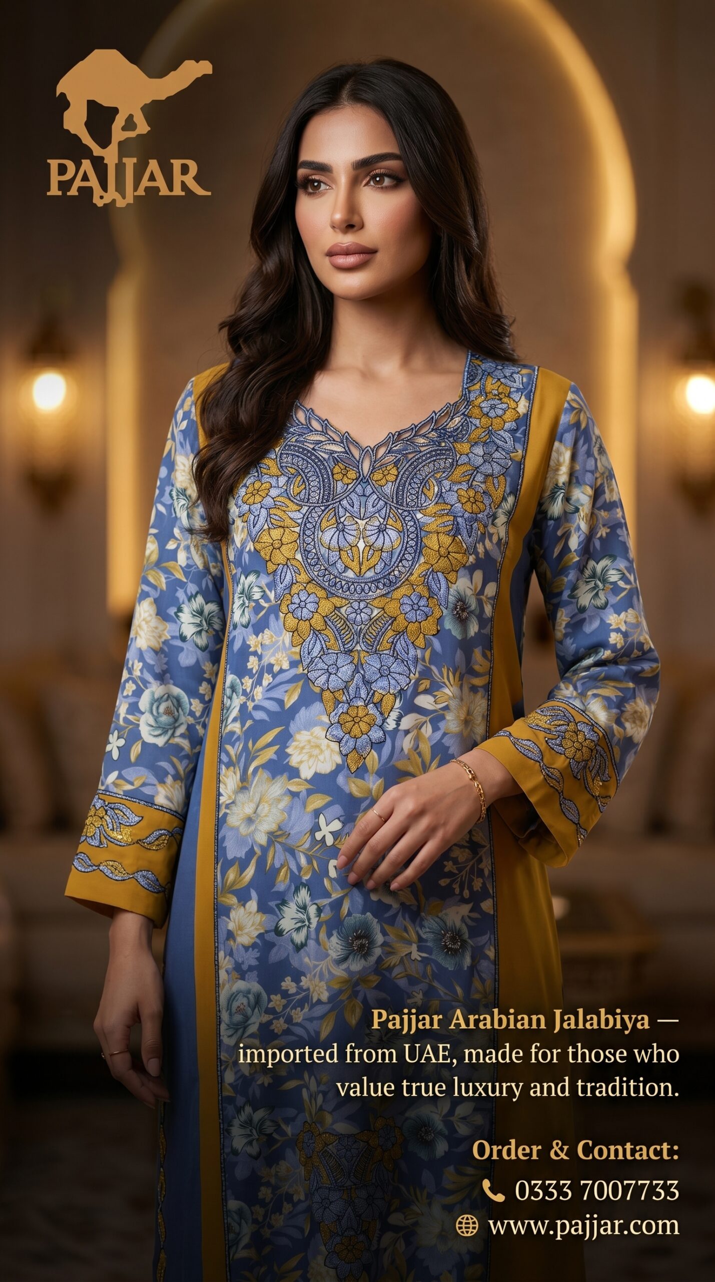 Blue & Gold Floral Arabian Jalabiya