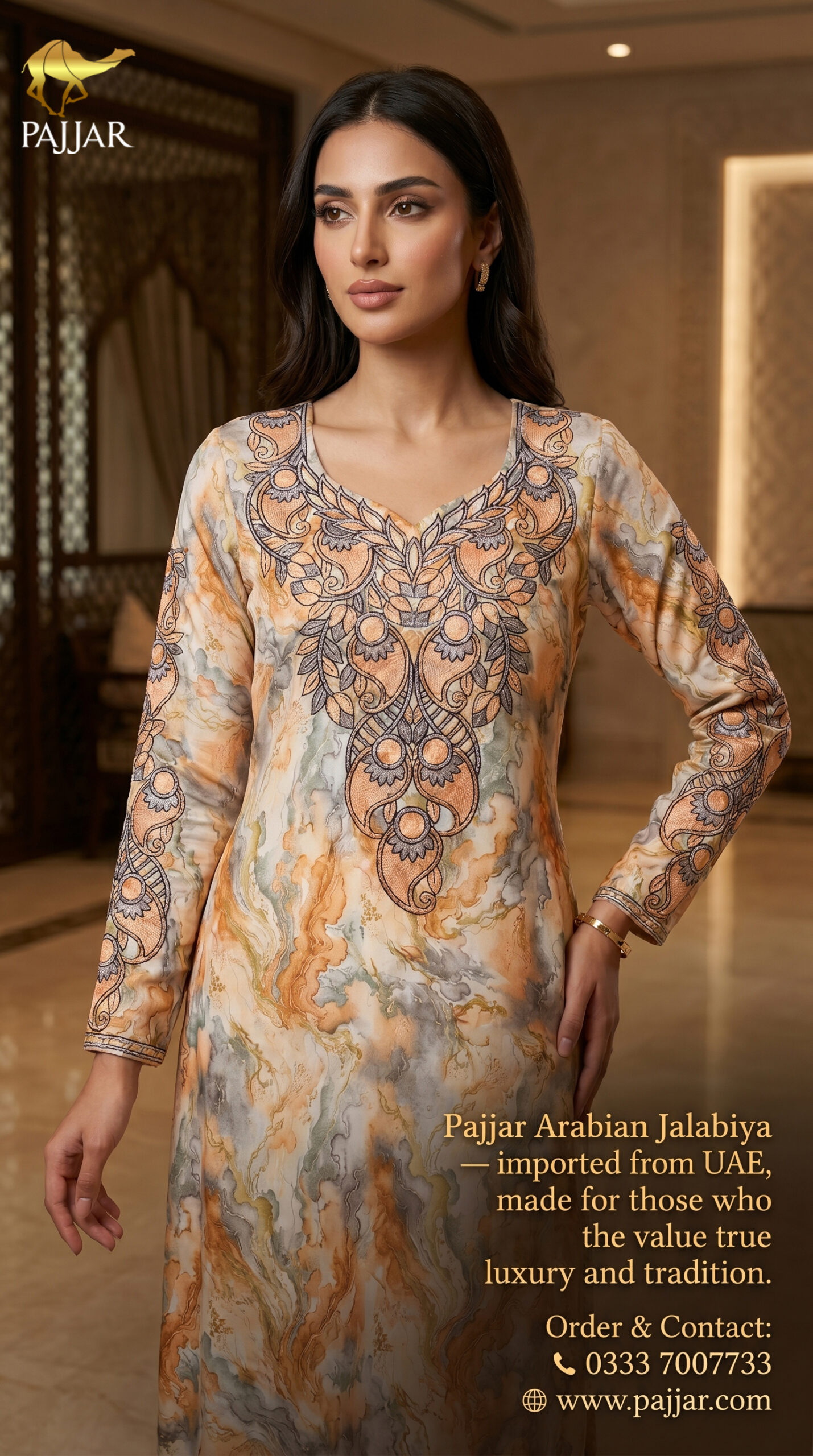 Apricot Gold Paisley Arabian Jalabiya