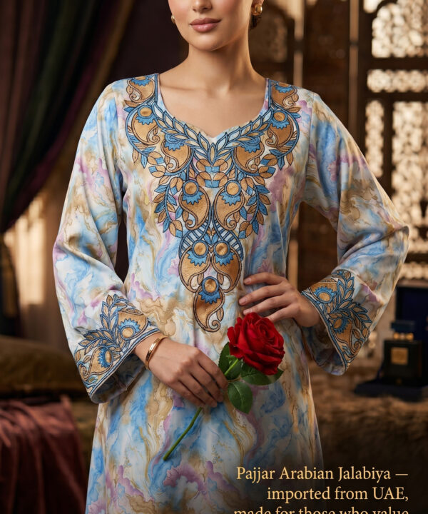 Sky Blue & Gold Floral Arabian Jalabiya