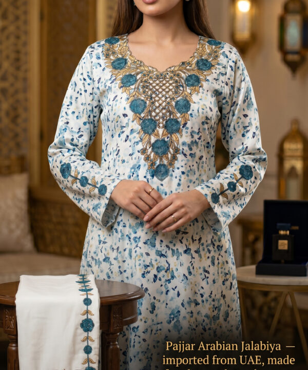 Teal & Gold Floral Arabian Jalabiya