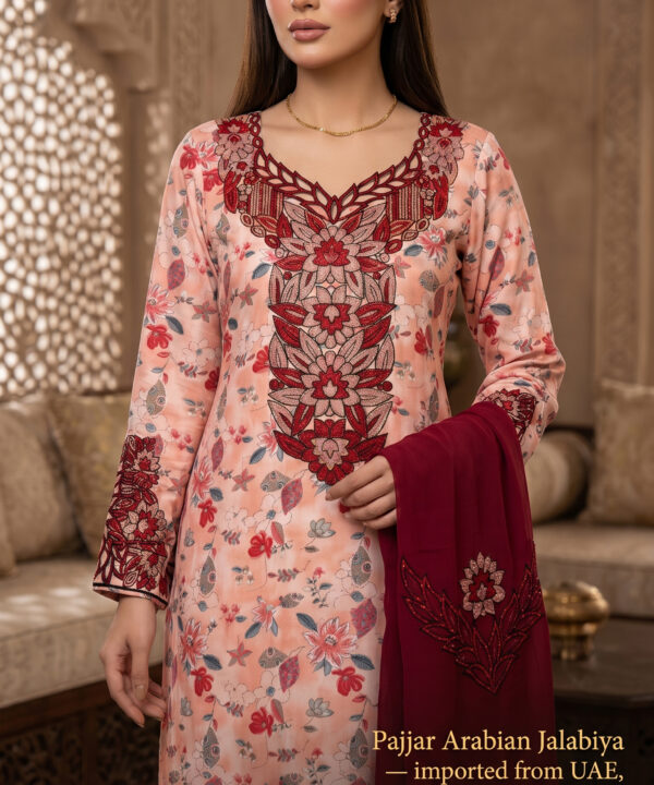 Coral & Maroon Floral Arabian Jalabiya