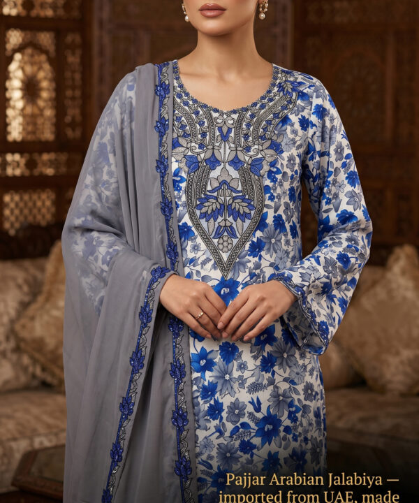 Steel Blue Floral Arabian Jalabiya