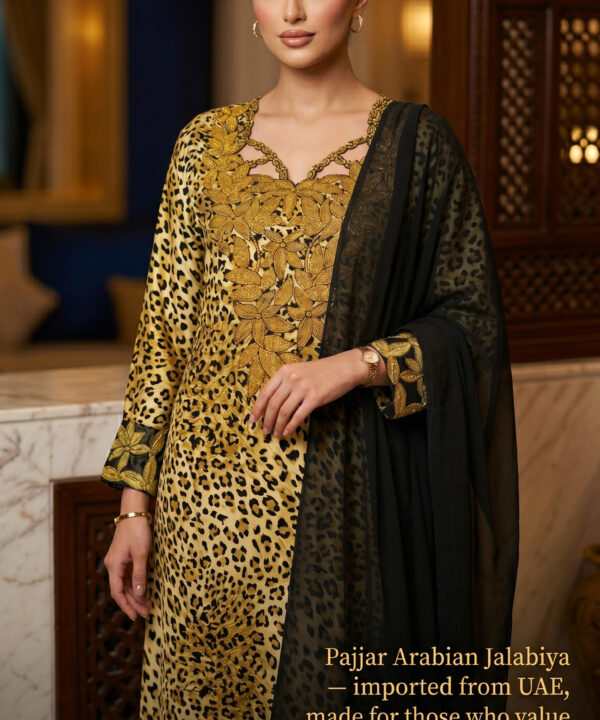 Mustard Leopard Print Arabian Jalabiya